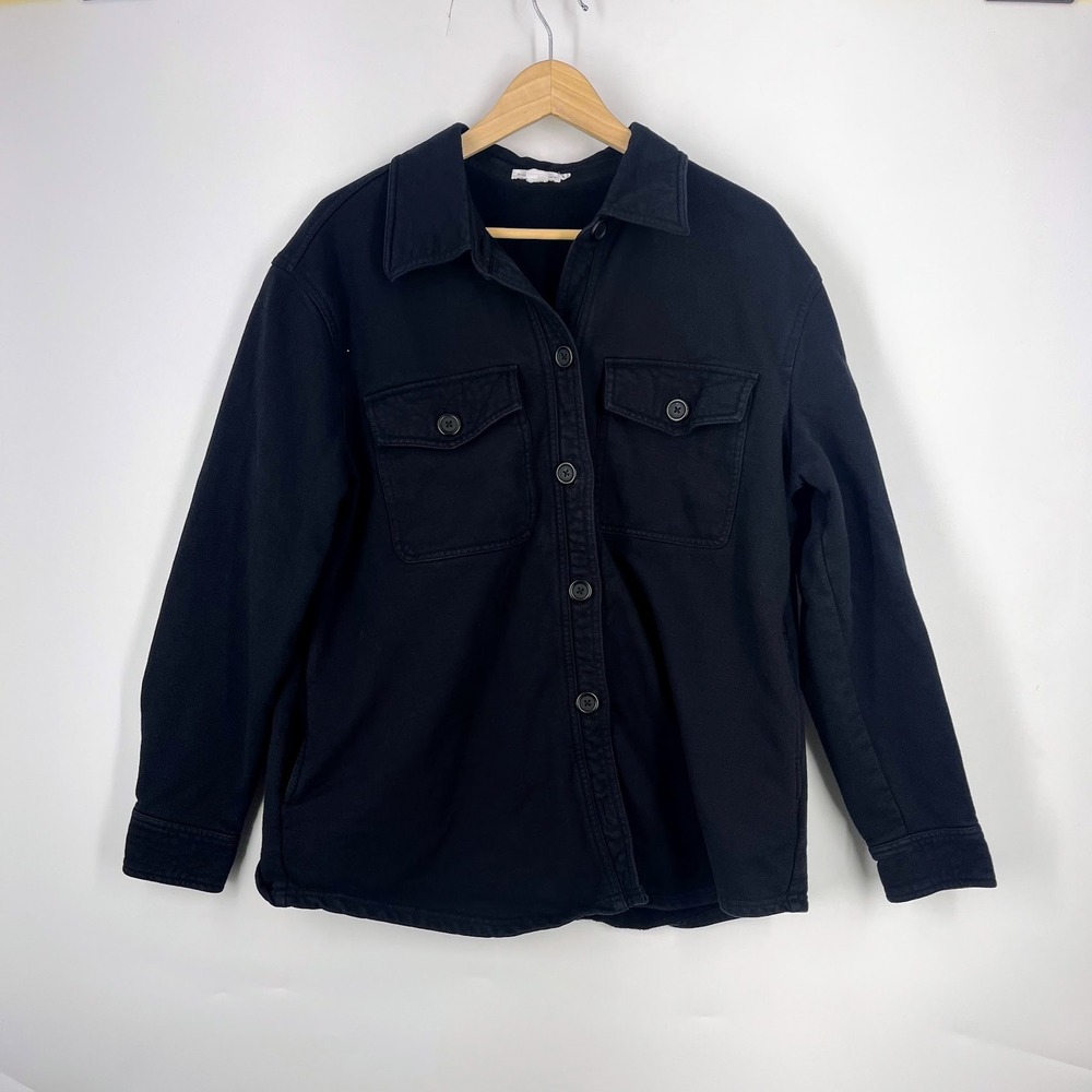 Good American Womens Black Heavyweight Button Front Shacket Shirt Jacket SZ L/XL